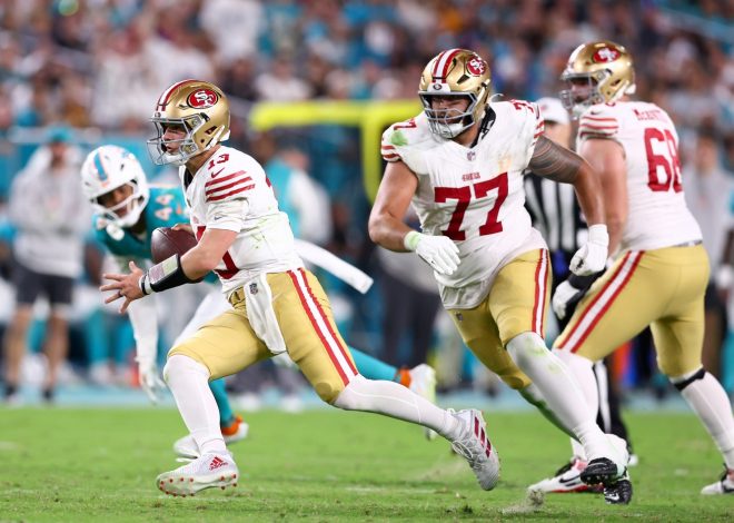 49ers give birthday-boy Purdy a patchwork offensive line for home finale