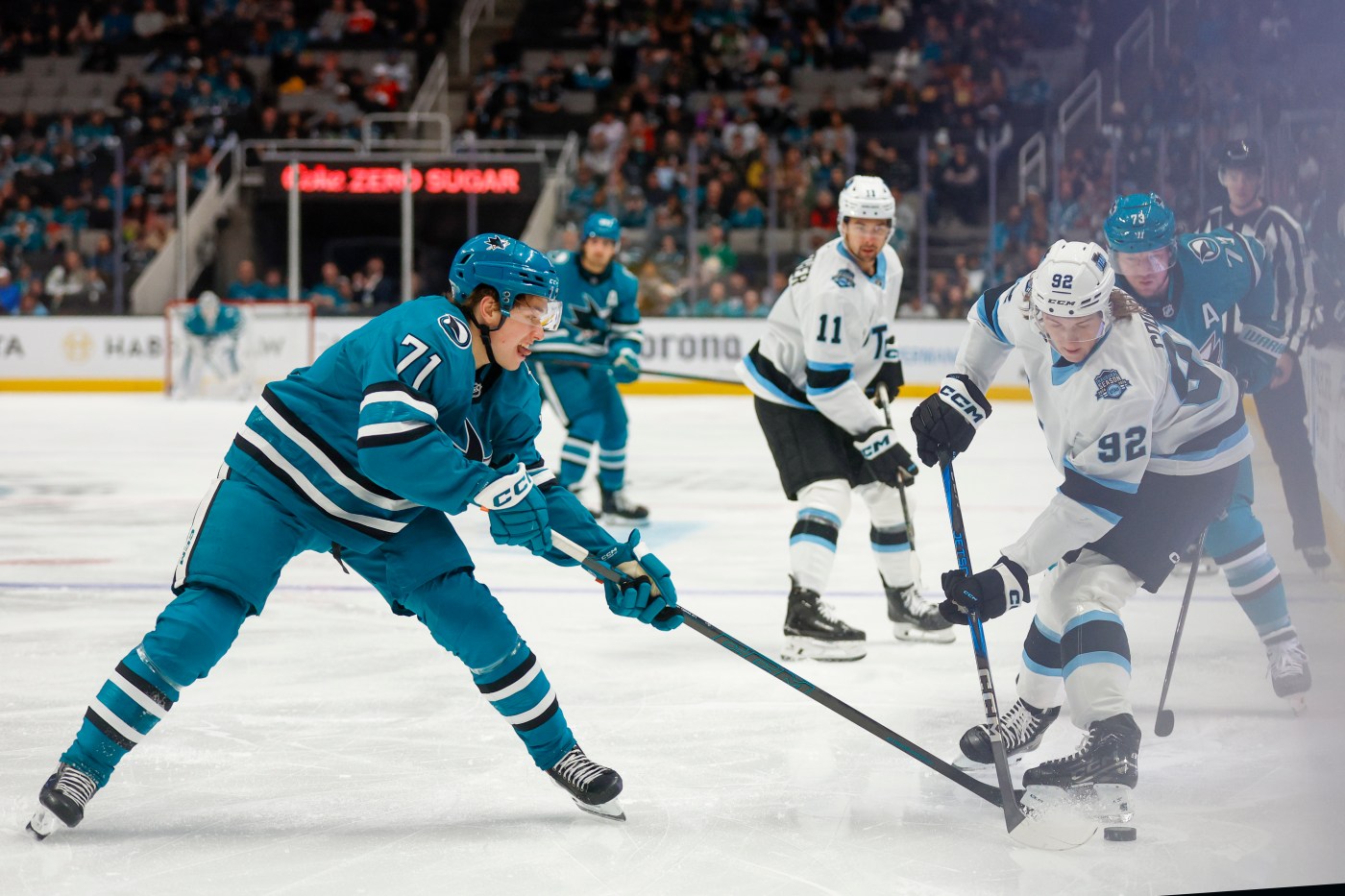 Late goal dooms San Jose Sharks in feisty loss to Utah