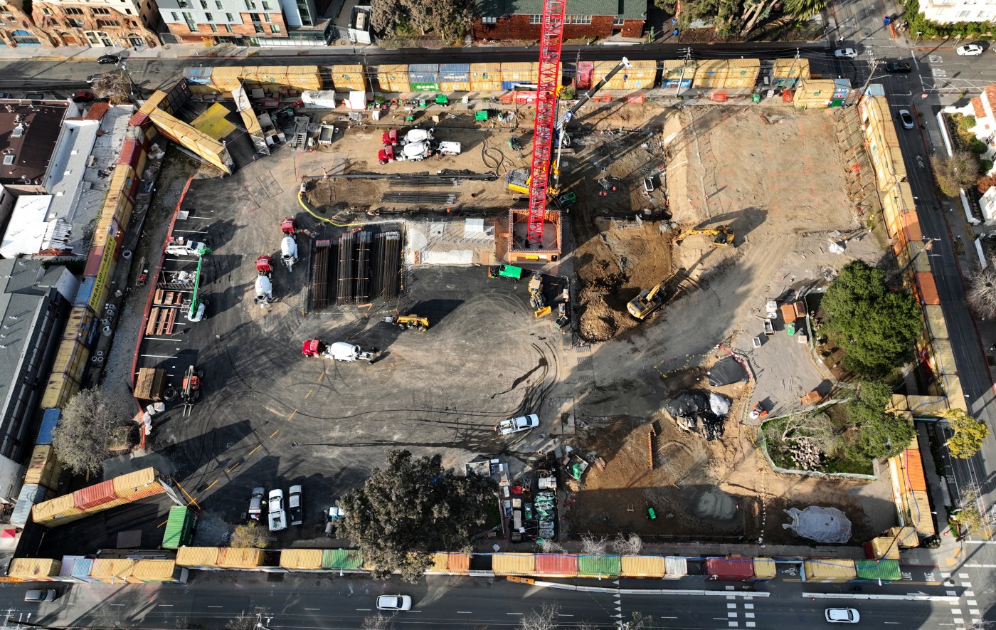 Update: A look at the progress of construction behind the wall of containers at People’s Park