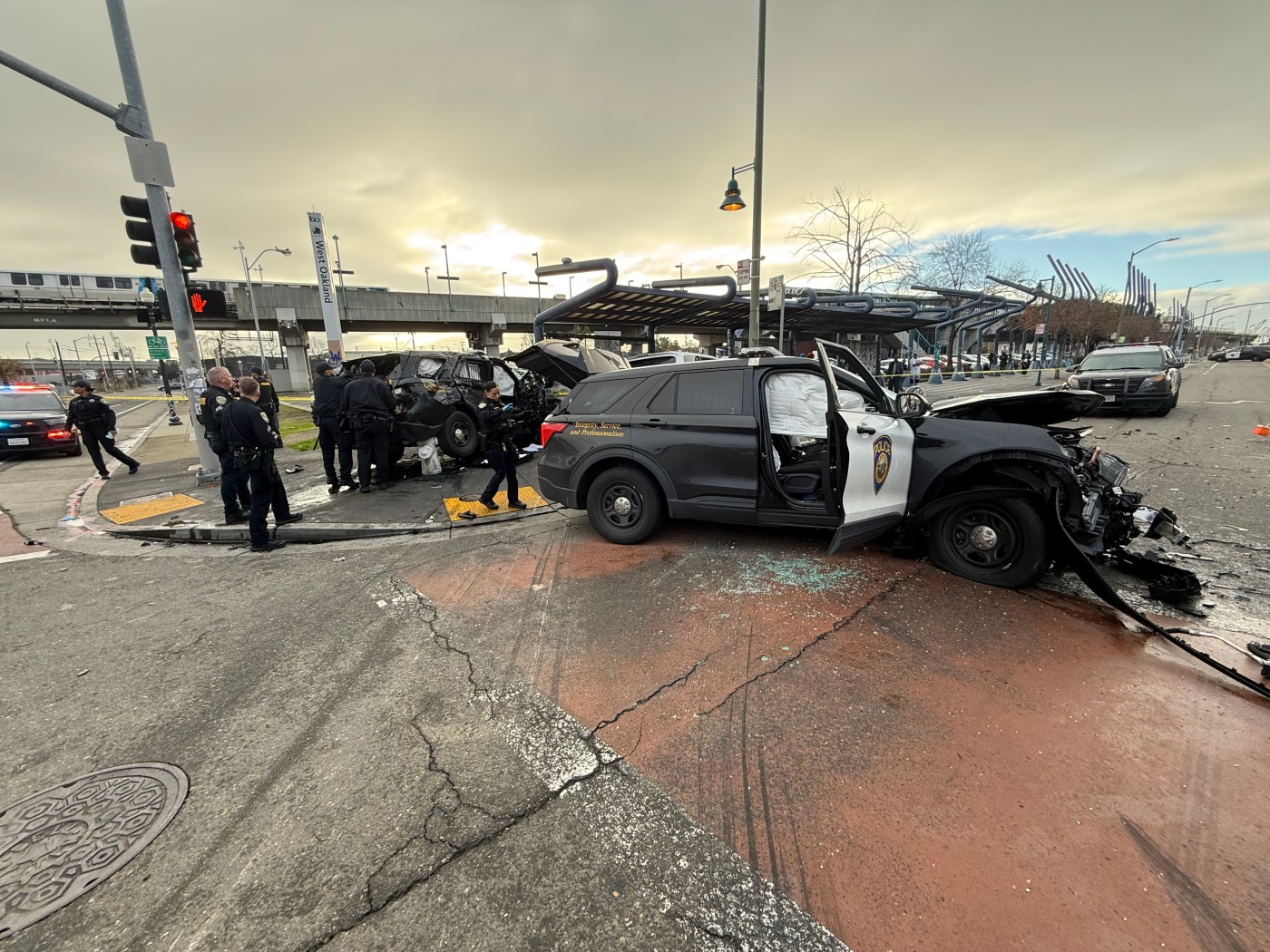 Officials: BART police officers injured in Oakland crash were responding to life-threatening drug overdose