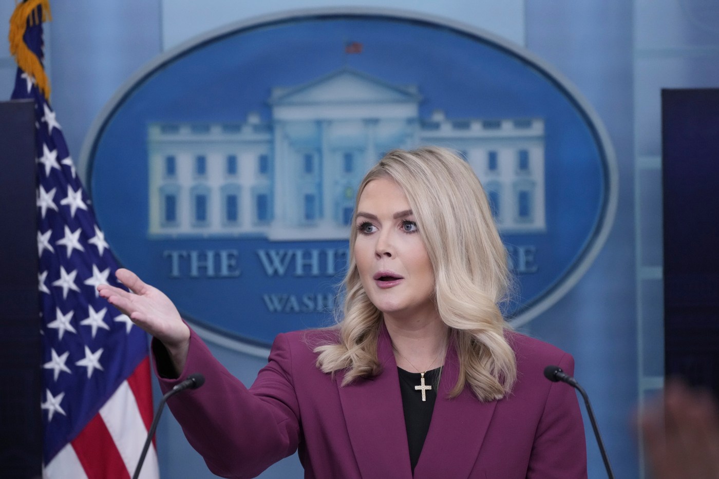 Karoline Leavitt, the youngest White House press secretary, makes her debut in the briefing room