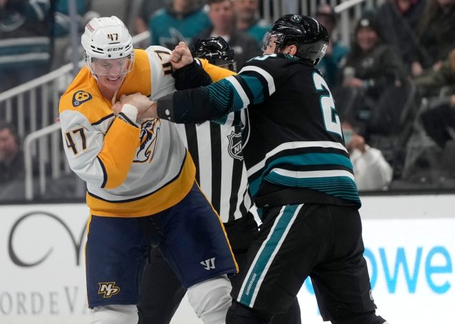 Sharks’ frustrations boil over with three fights in four seconds against Nashville