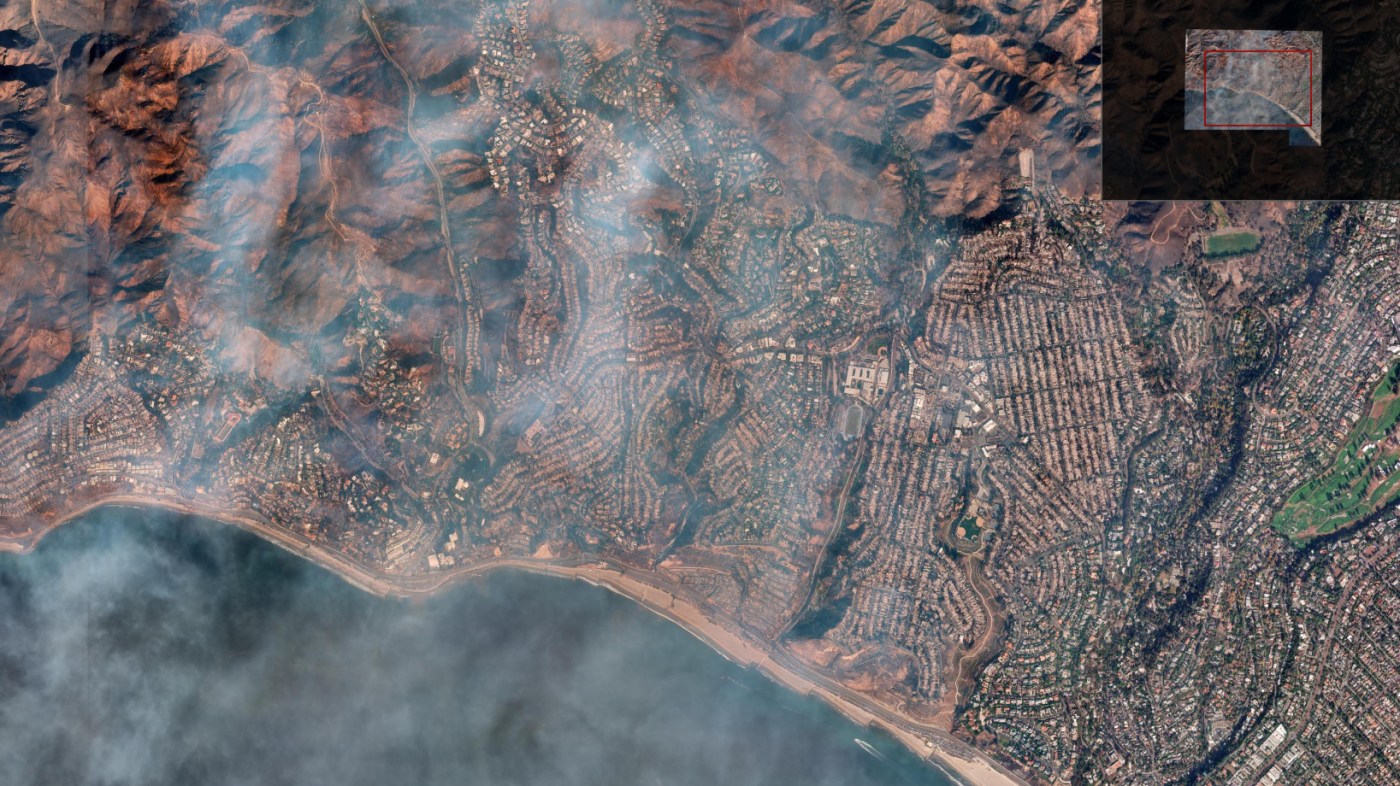 Satellite image shows whole communities destroyed by Palisades fire