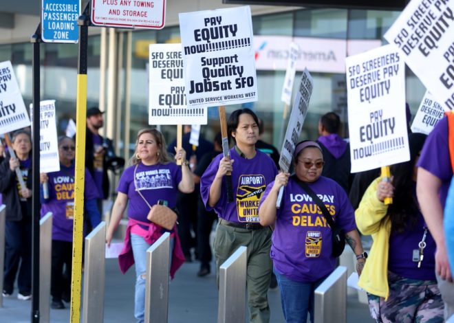 Security screeners at San Francisco International Airport protest for better pay