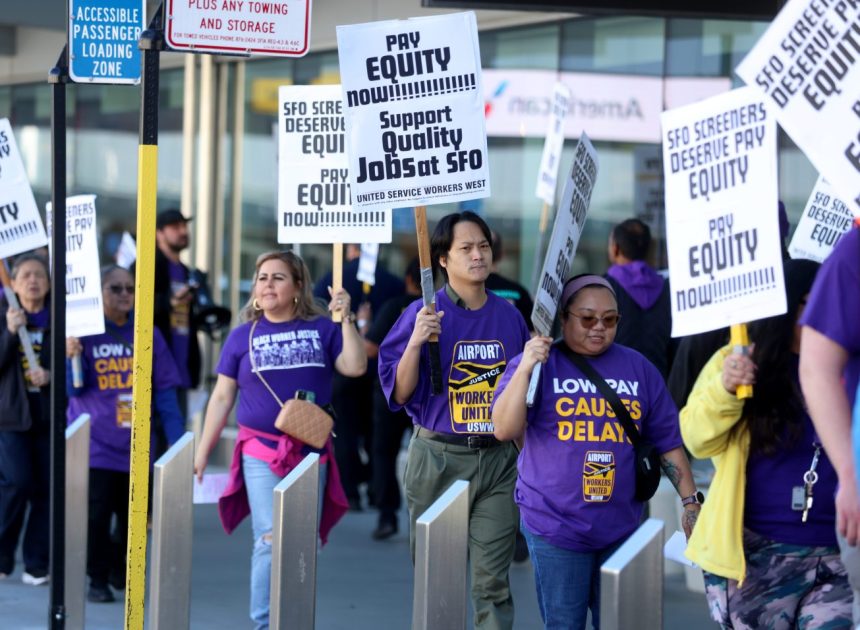 Security screeners at San Francisco International Airport protest for better pay