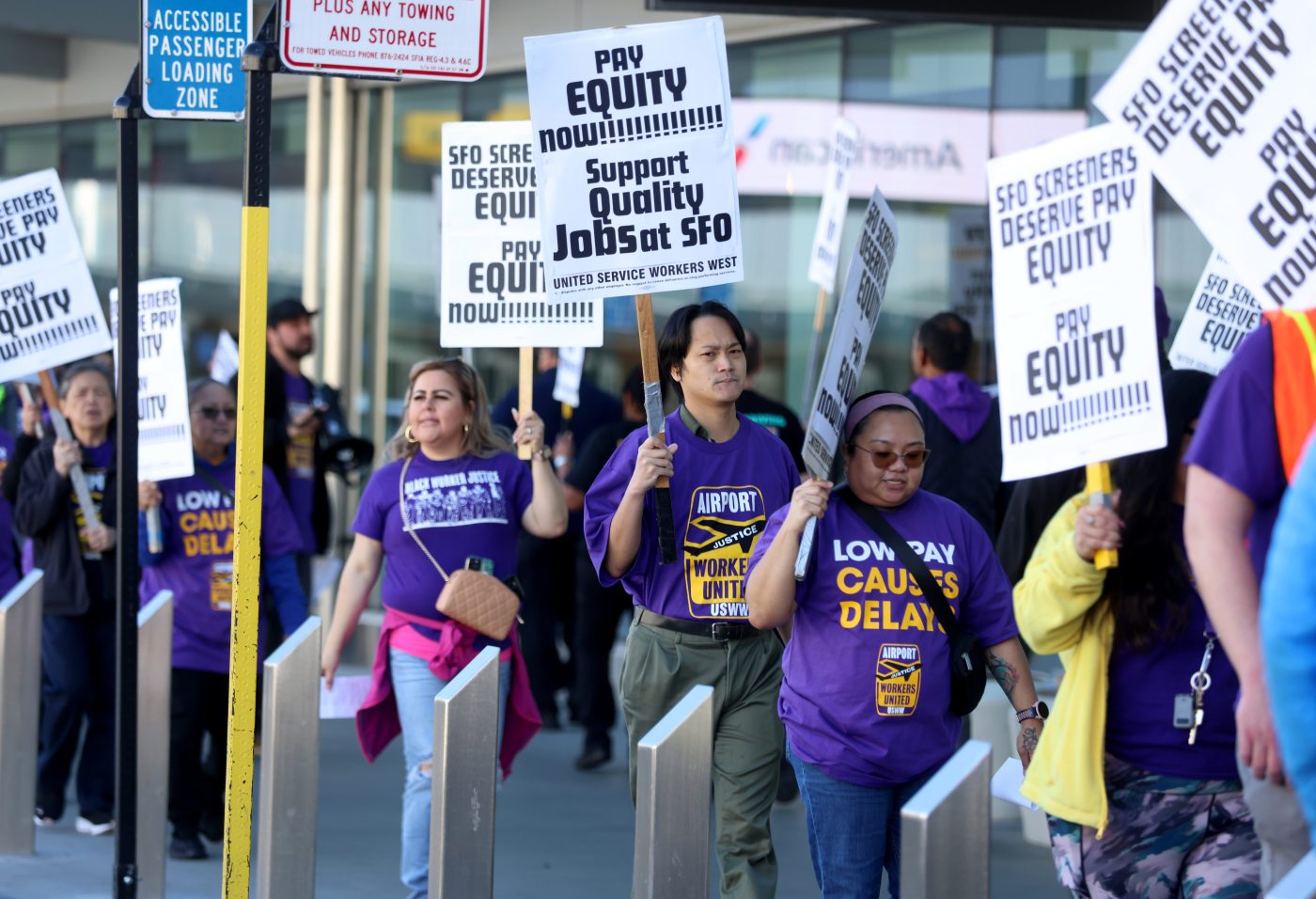 Security screeners at San Francisco International Airport protest for better pay