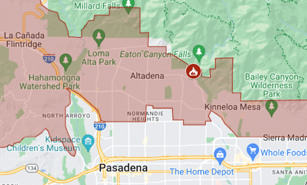 Map: Eaton Fire evacuation near Pasadena