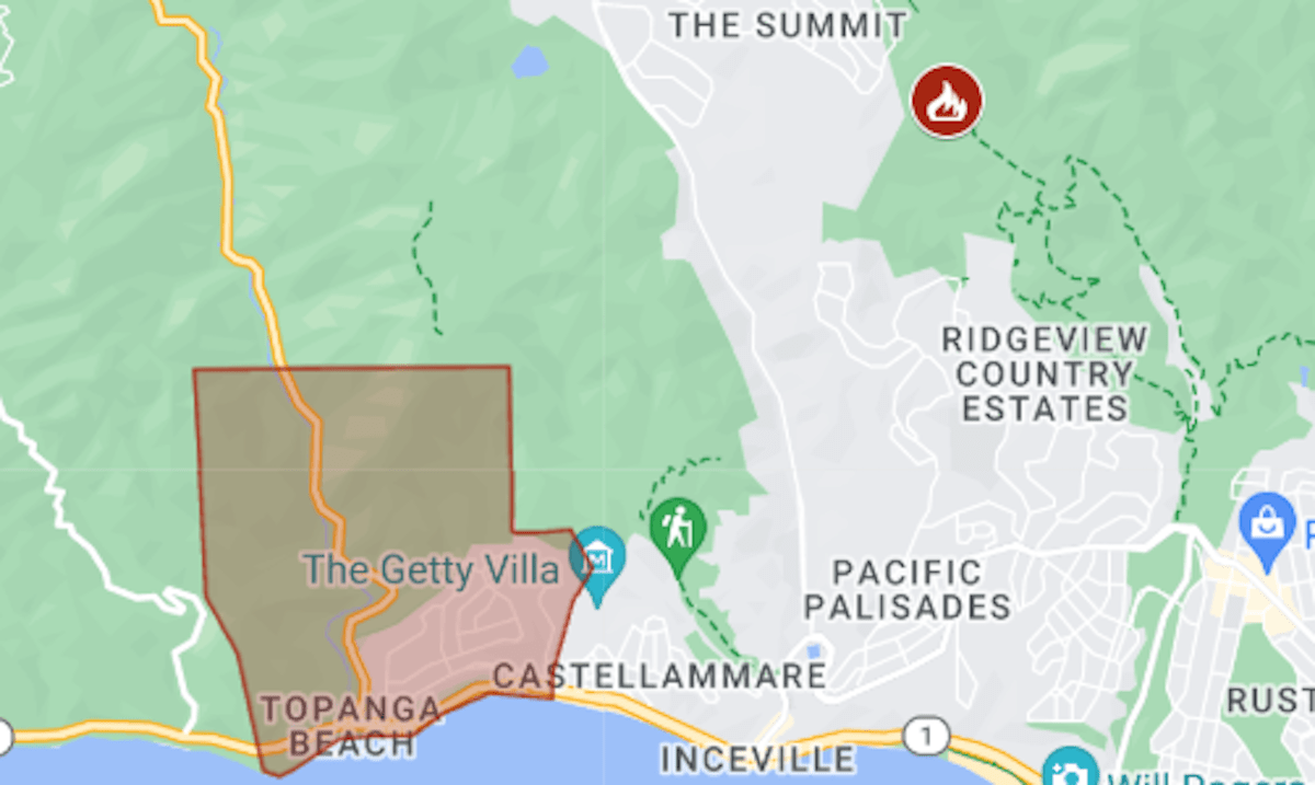 Map: Palisades Fire evacuation amid high winds in Los Angeles County