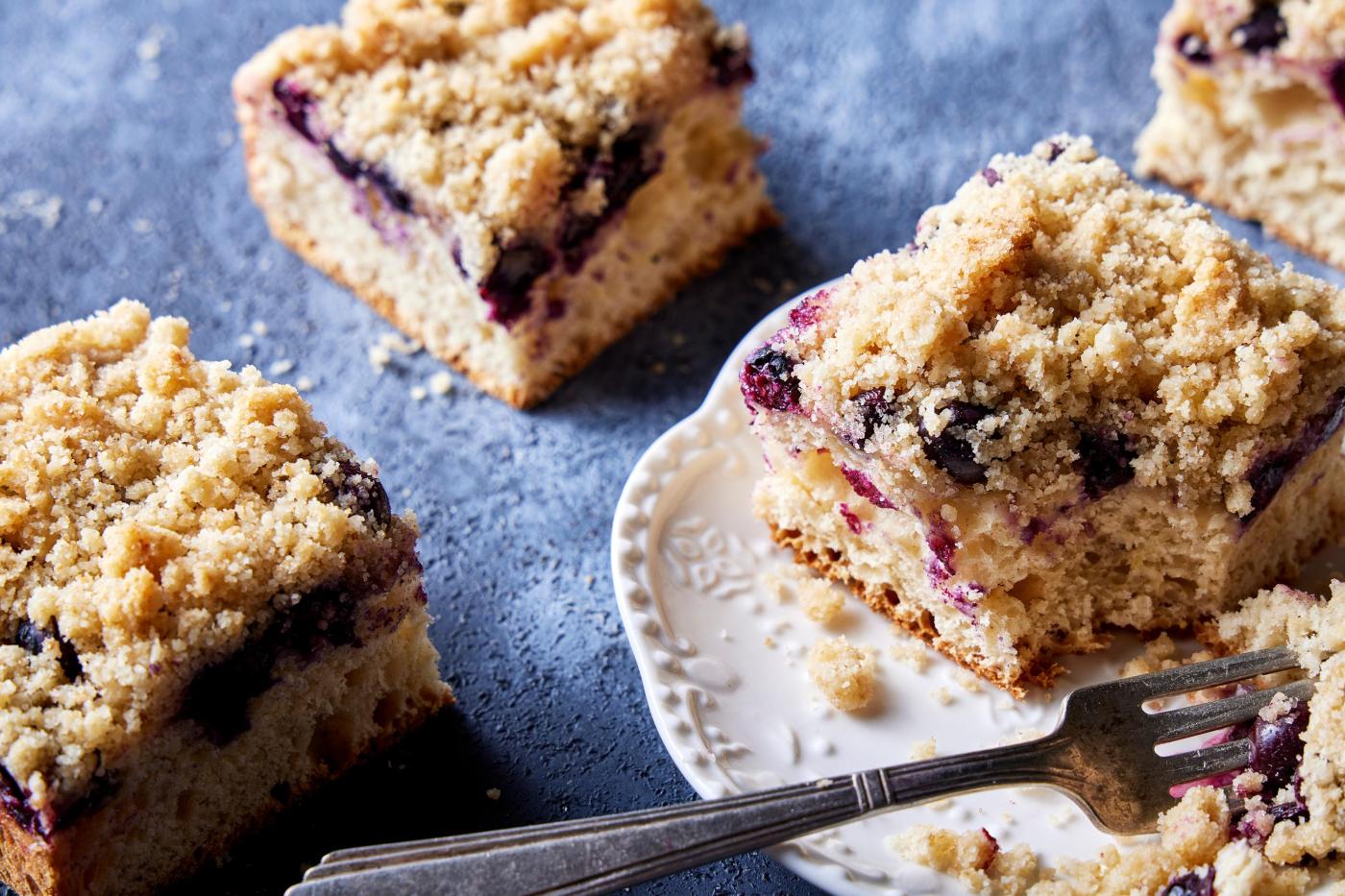 Blueberries bring fruity tartness to this streusel-topped German cake