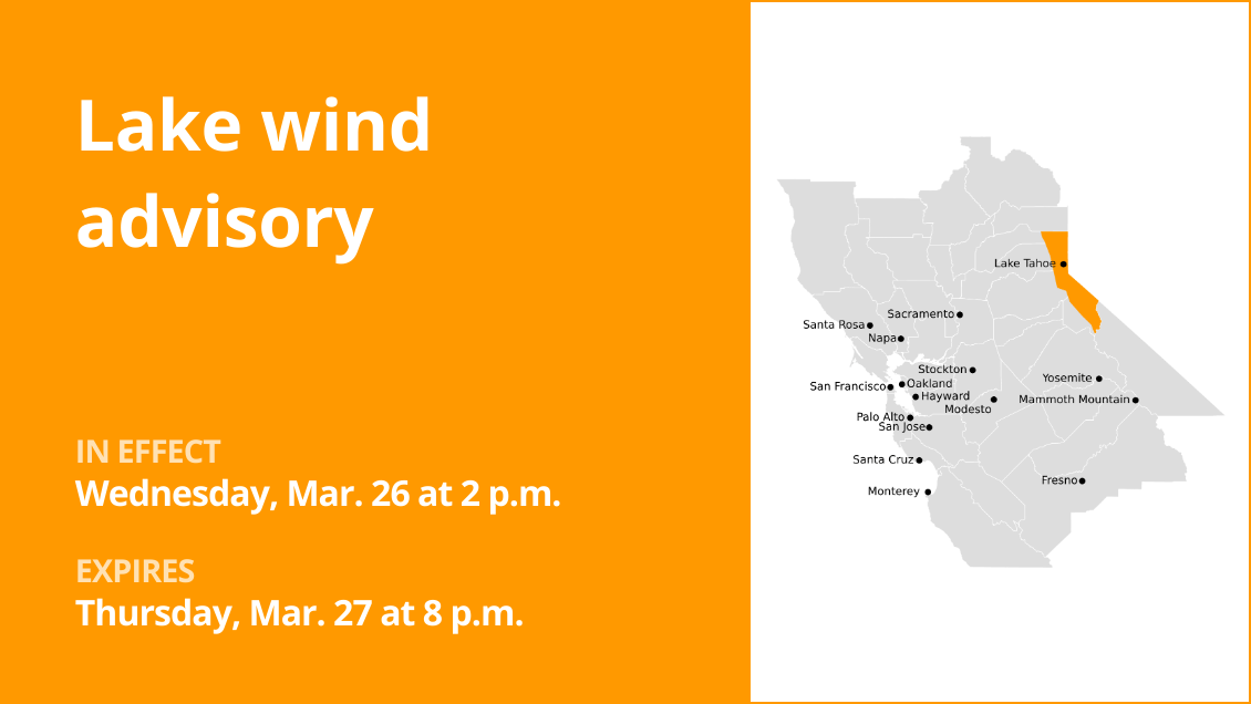 Lake wind advisory affecting the Greater Lake Tahoe Area Wednesday and Thursday