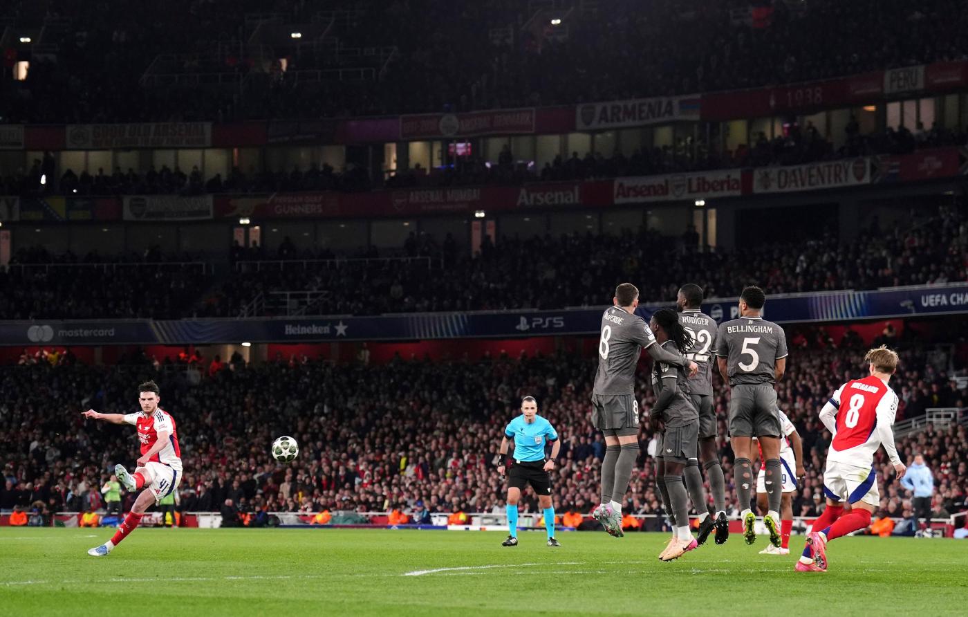 Champions League: Rice curls home two free kicks as Arsenal beats Real Madrid 3-0
