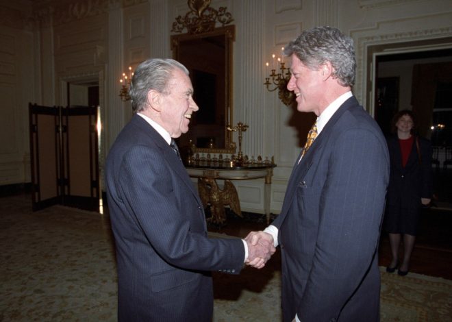 Watch the unreleased 1993 footage of Presidents Nixon and Clinton meeting, a video made public for first time