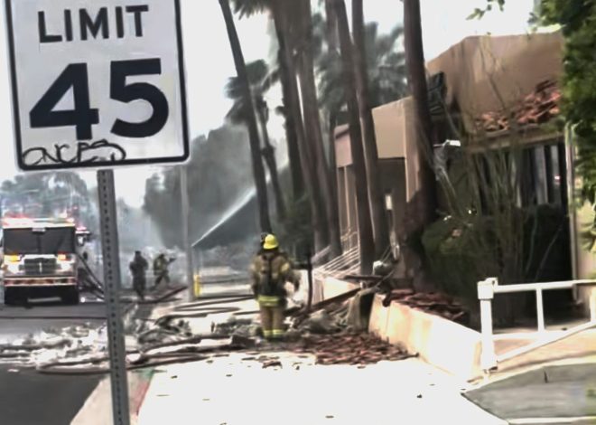 Police and firefighters respond to an explosion rocking the California city of Palm Springs