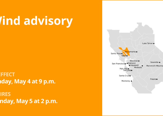 Wind advisory for North Bay Interior Mountains for Sunday and Monday – wind gusts up to 50 mph