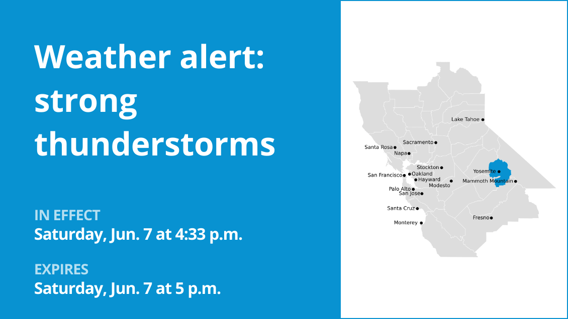 Be ready for pea-sized hail with thunderstorms in Yosemite Saturday – gusts to hit 40 mph