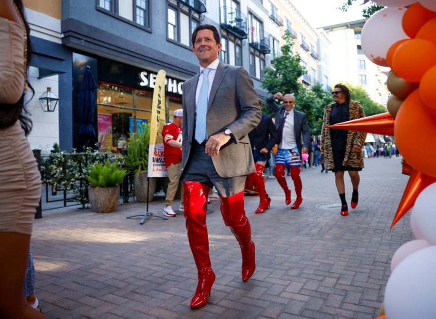 Guys stroll Santana Row in heels for YWCA’s Walk a Mile in Their Shoes