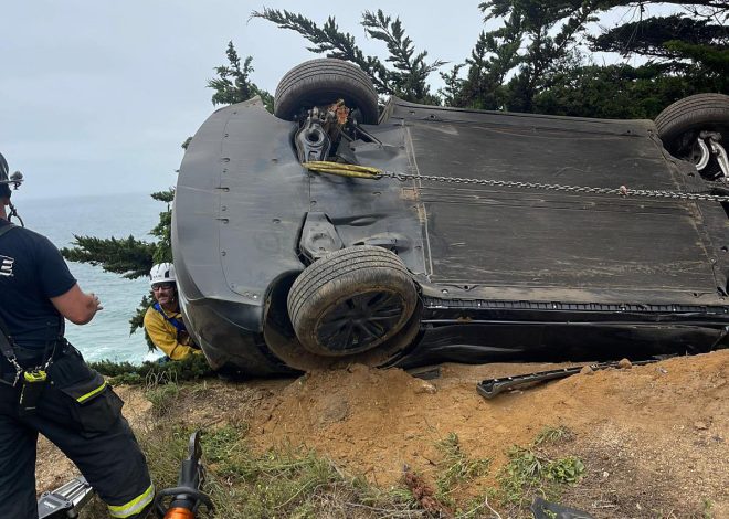 Driver crashes, nearly plummets over San Mateo County cliff
