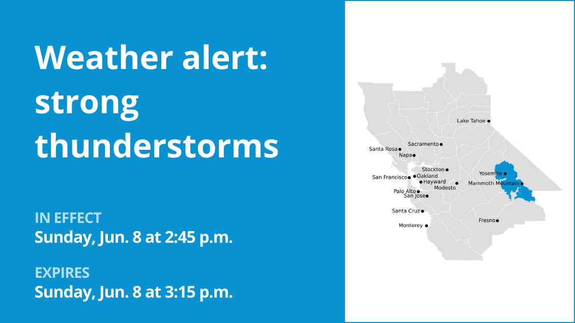 Update: Look for marble-sized hail with thunderstorms in Yosemite and Upper San Joaquin River Sunday