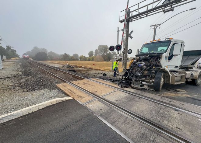 Semi-truck and train collide north of Gilroy Monday morning